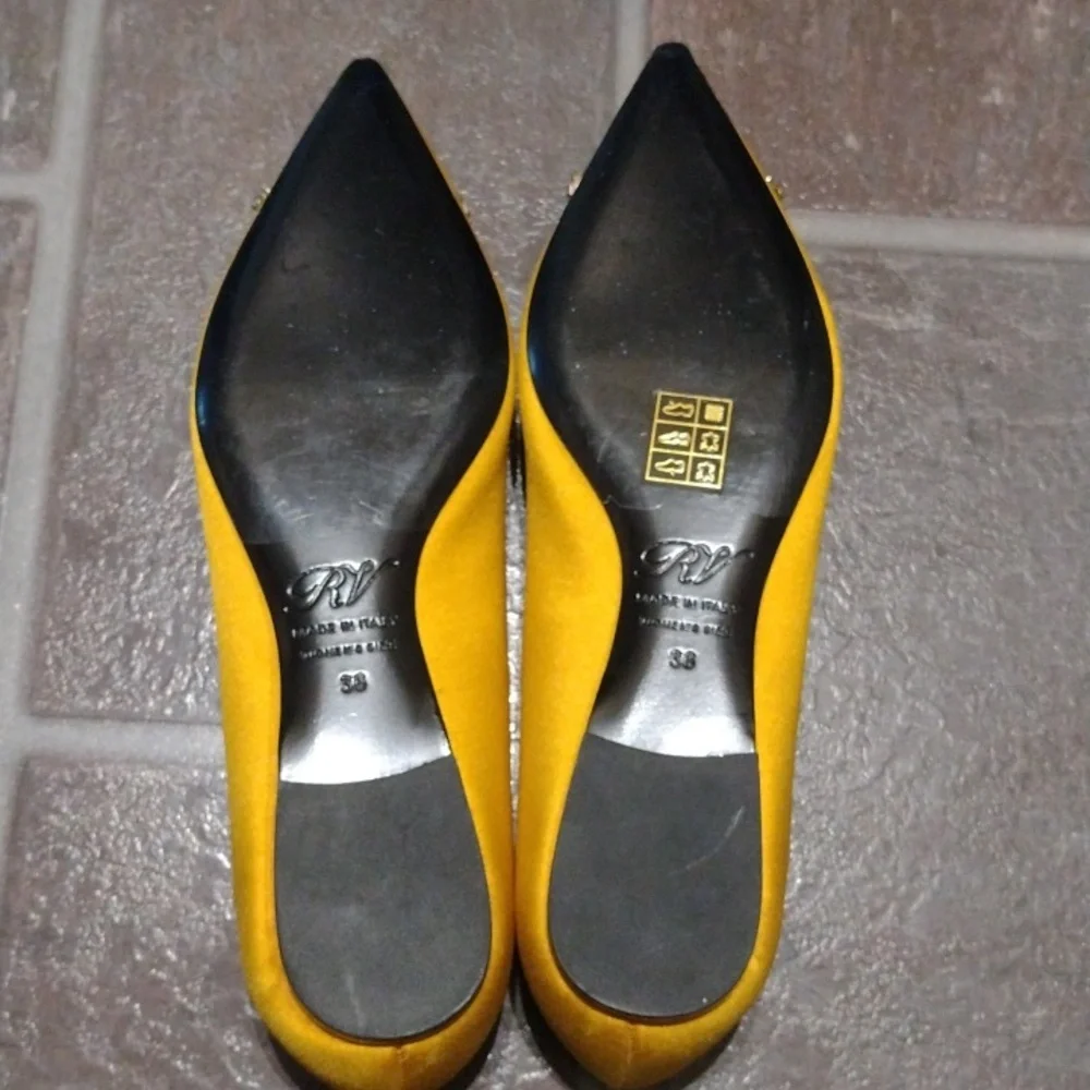 Roger Vivier Flower Strass Crystal embellishment Satin Ginger yellow flat Size35 - Picture 7 of 14